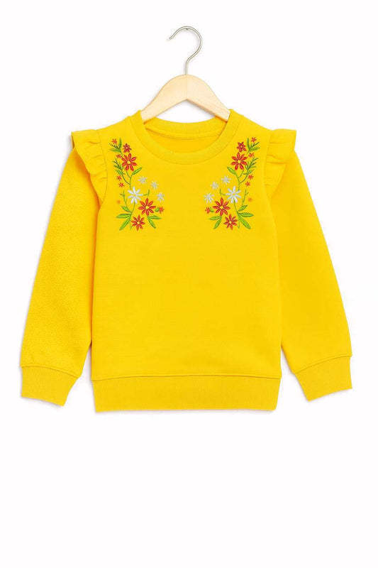 Girls Floral Embroidered Ruffle Sweatshirt