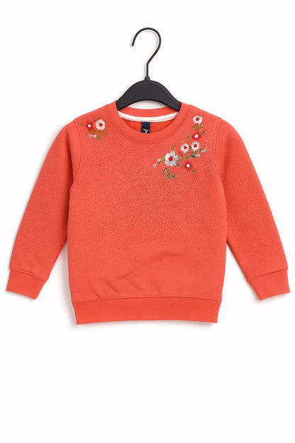Girls Coral Floral Embroidered Sweatshirt
