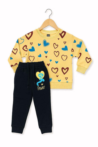 Girls Yellow Heart Print Tracksuit