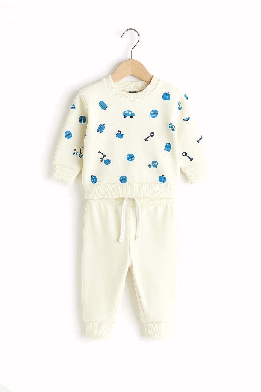 Kids Cream Travel-Print Tracksuit