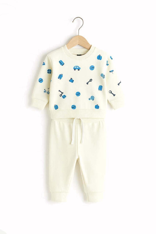 Kids Cream Travel-Print Tracksuit