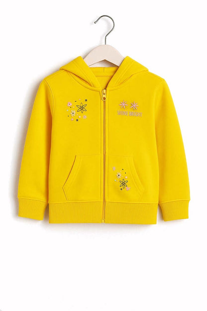 Girls Yellow “Shine Bright” Zip-Up Hoodie