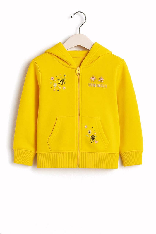 Girls Yellow “Shine Bright” Zip-Up Hoodie