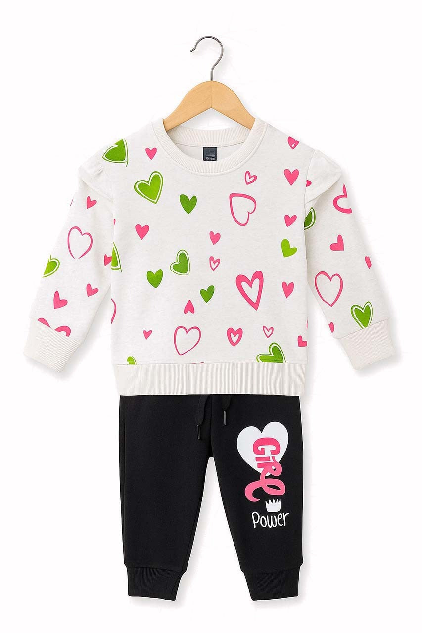 Girls Heart Print “Girl Power” Tracksuit