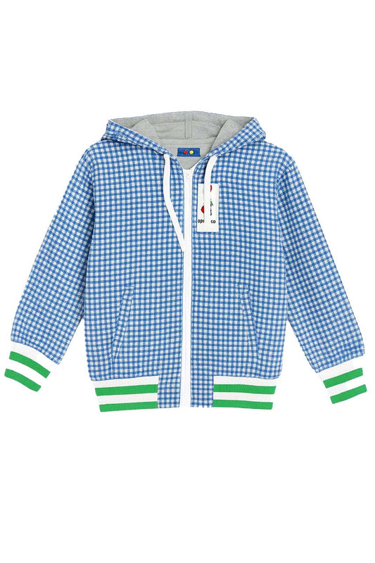 Blue Checkered Zip-Up Hoodie for Kids