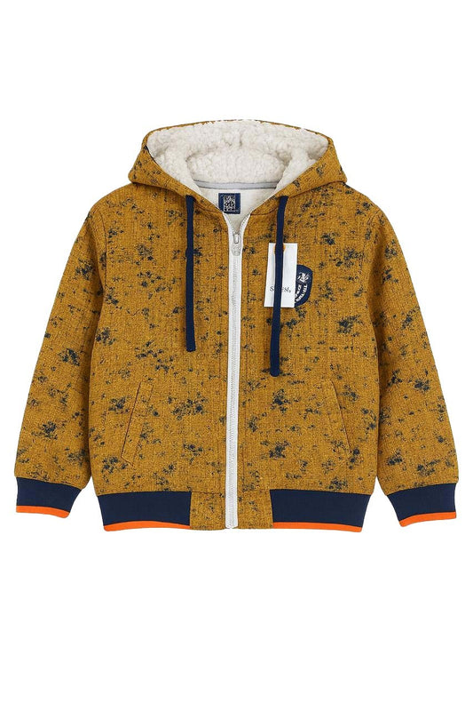 Mustard Printed -Lined Zip-Up Hoodie for Kids