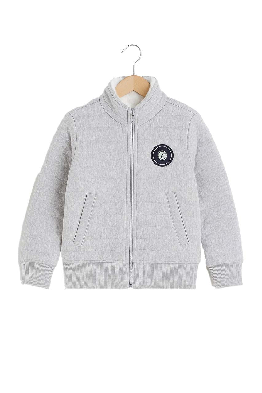 Light Grey Quilted Zip-Up Hoodie for Kids