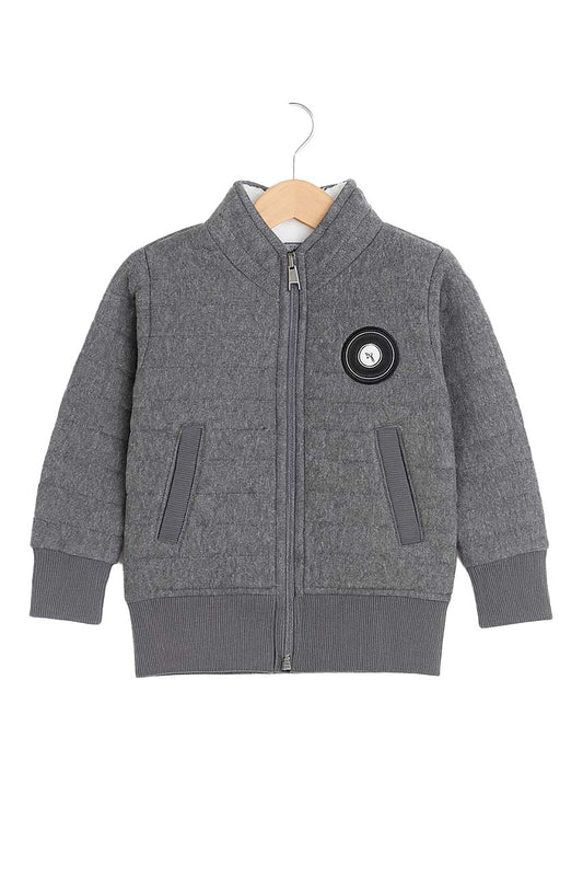 Dark Grey Quilted Zip-Up Jacket for Kids