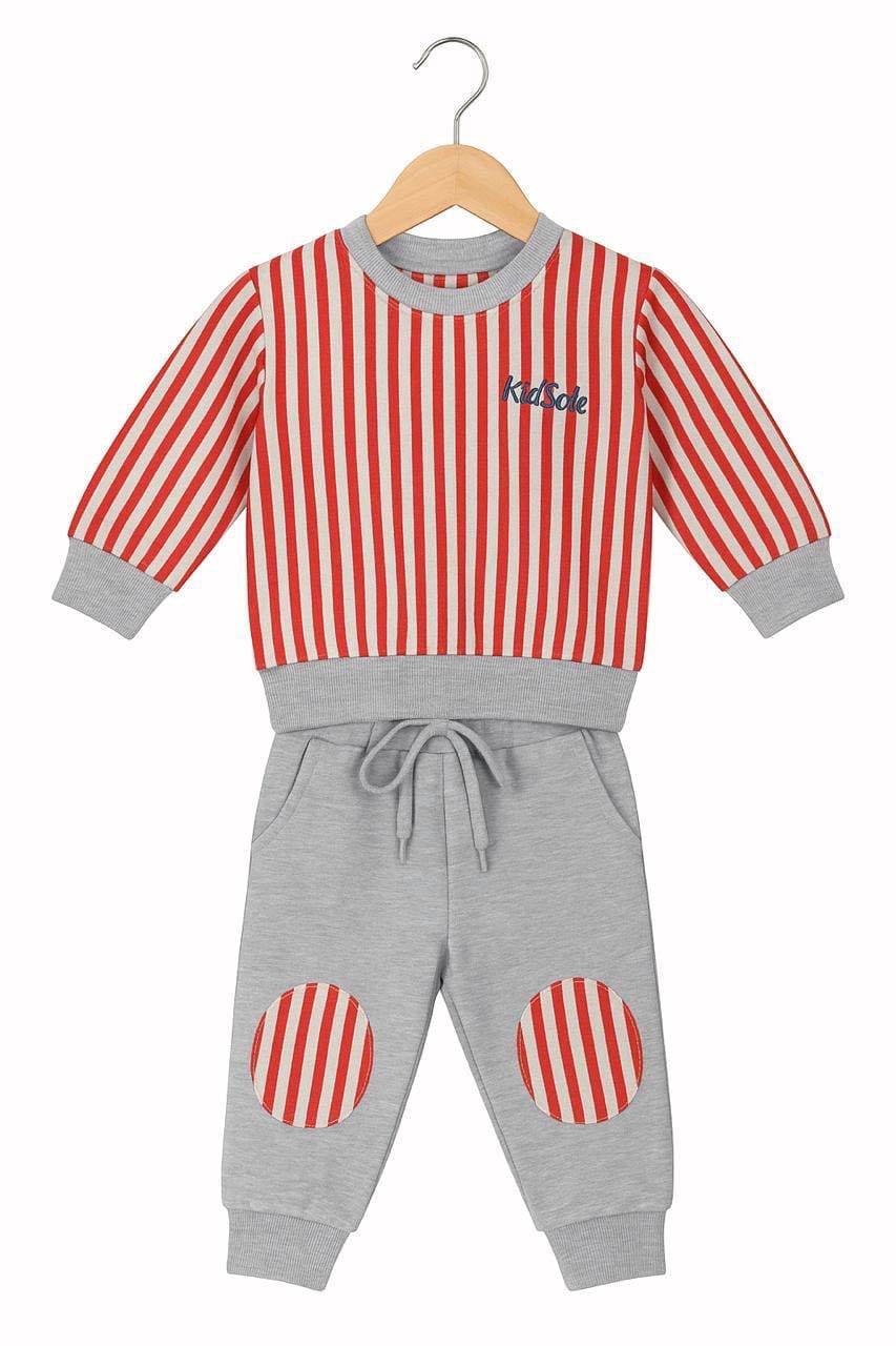 Kids Red Striped-Tracksuit