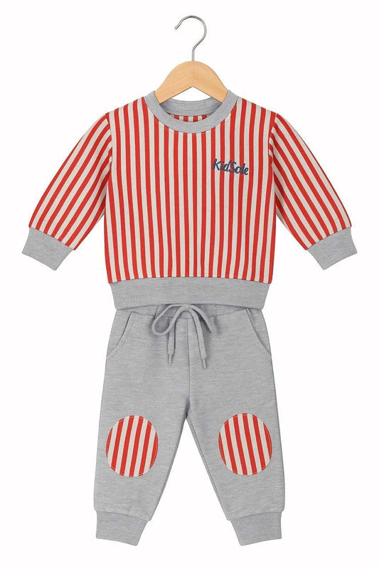 Kids Red Striped-Tracksuit