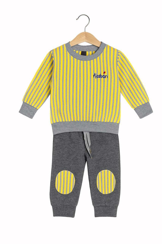 Kids Yellow Striped Sweatshirt & Charcoal Jogger Tracksuit