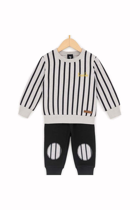 Kids Black & Grey Striped Tracksuit