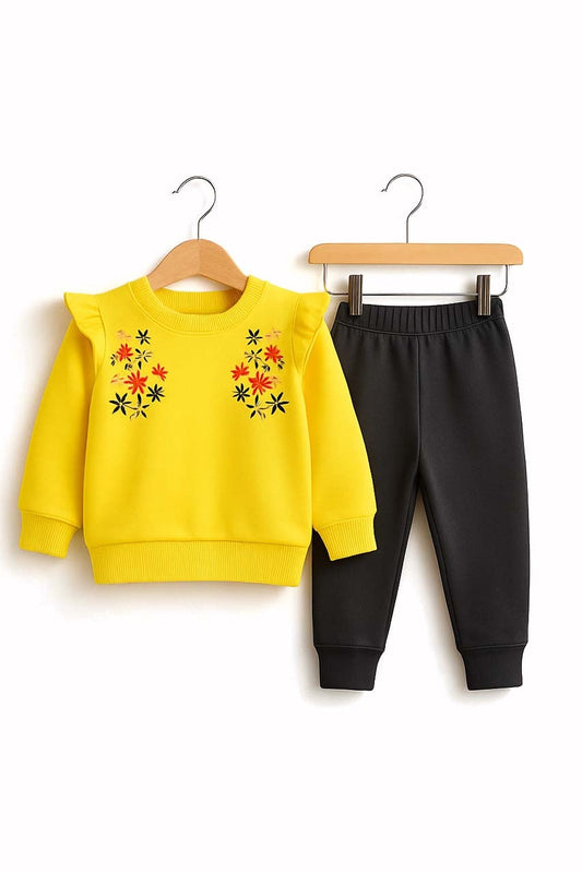 Girls Yellow Floral Ruffle Tracksuit