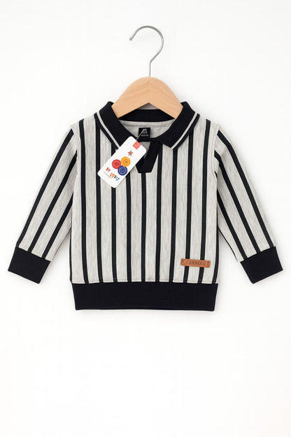 Kids Striped Collar Sweatshirt (Black/White & Yellow/Black)
